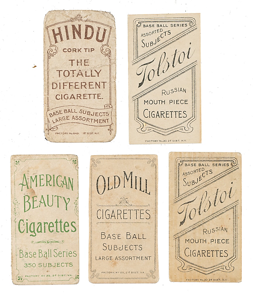 1909-1911 T206 White Border Scarce Back Collection (5) Including Hindu, American Beauty, and Tolstoi