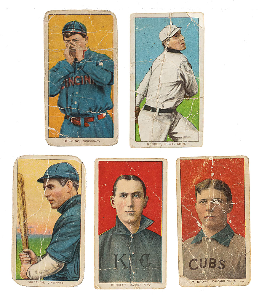 1909-1911 T206 White Border Hall of Famer Collection (5): Beckley, Bender, Brown, Griffith, and Huggins