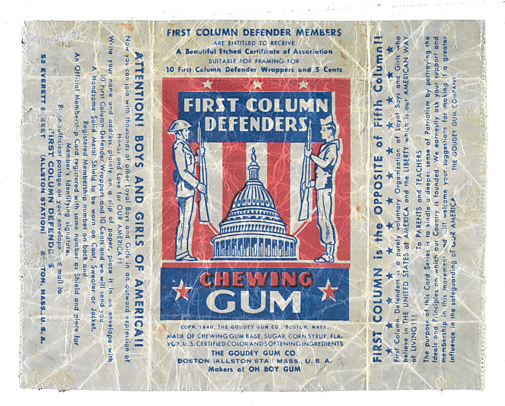 1940 R50 Goudey "First Column Defenders" Complete Set (24) Plus Wrapper