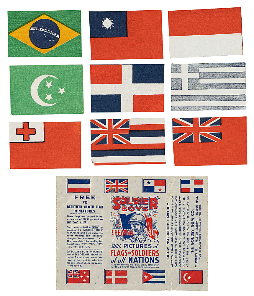 1933 R142 Goudey "Soldier Boys" Complete Set (24) Plus Wrapper and Nine Flag Patches