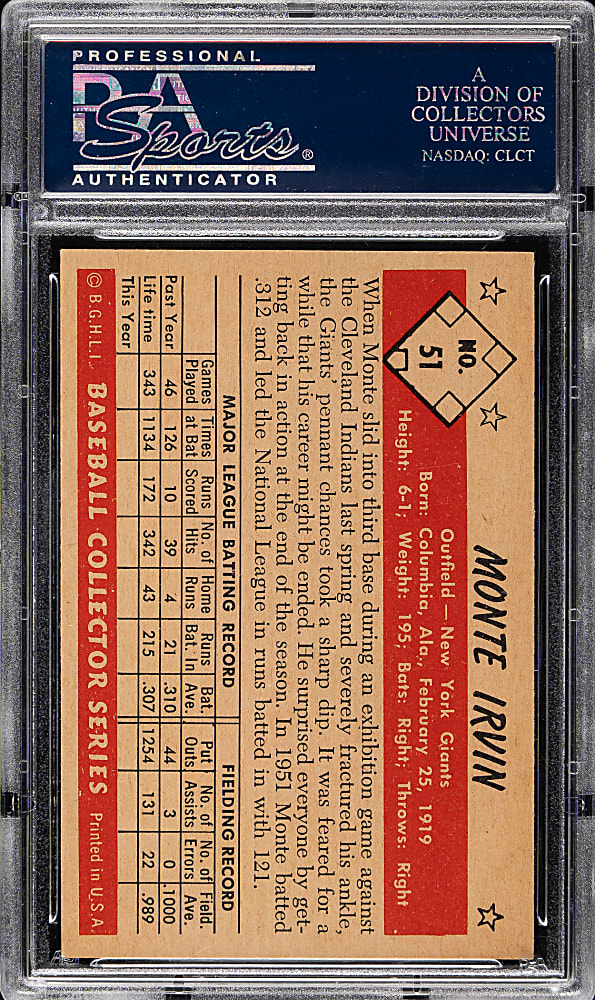 1953 Bowman Color #51 Monte Irvin PSA NM-MT 8