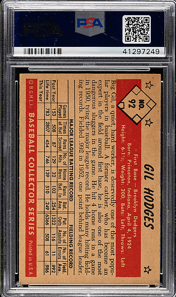 1953 Bowman Color #92 Gil Hodges PSA NM+ 7.5
