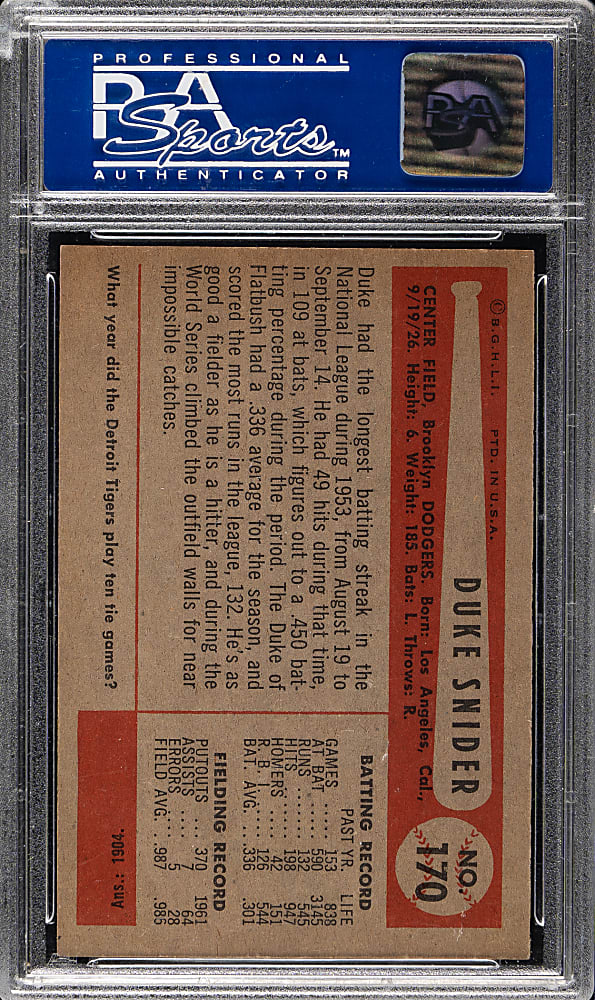1954 Bowman #170 Duke Snider PSA NM-MT 8