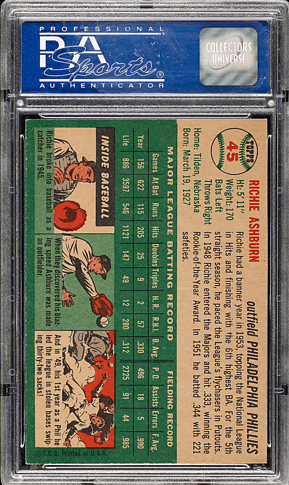 1954 Topps #45 Richie Ashburn PSA NM-MT 8