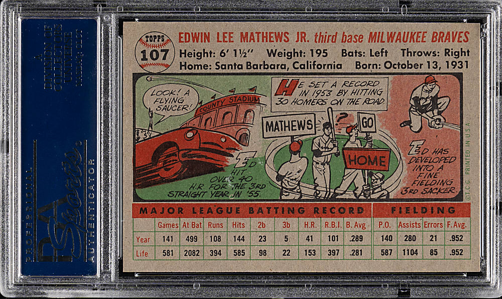 1956 Topps #107 Ed Mathews Gray Back PSA NM-MT 8