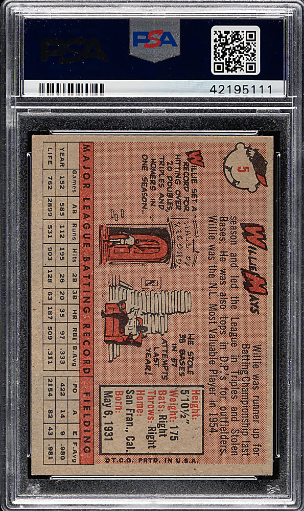 1958 Topps #5 Willie Mays PSA EX-MT 6