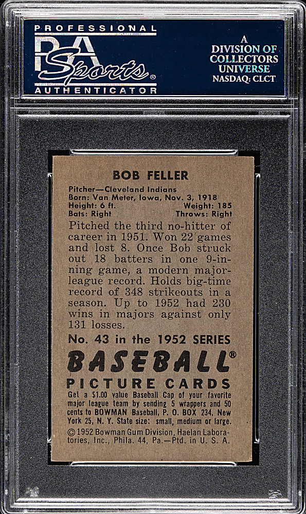 1952 Bowman #43 Bob Feller PSA NM 7