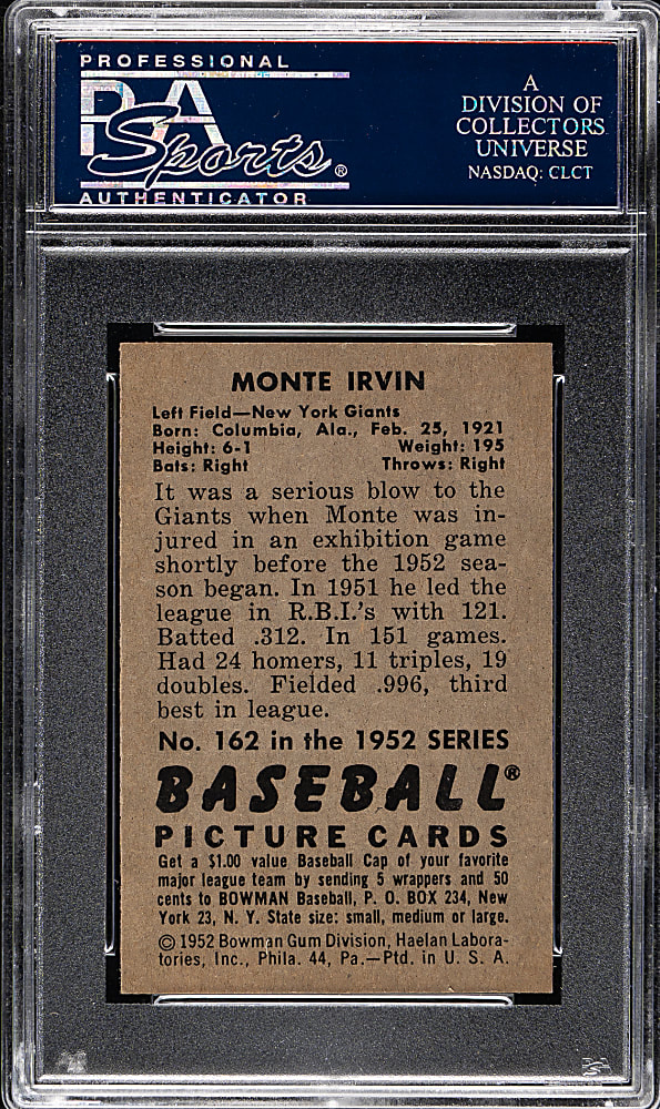1952 Bowman #162 Monte Irvin PSA NM-MT 8
