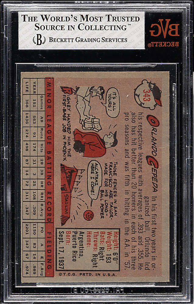 1958 Topps #343 Orlando Cepeda Rookie BVG NM-MT 8
