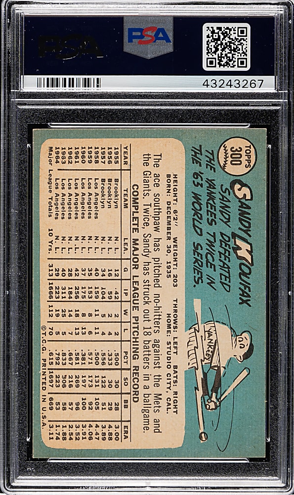 1965 Topps #300 Sandy Koufax PSA NM 7