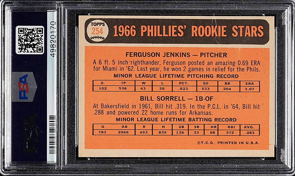 1966 Topps #254 Fergie Jenkins Rookie PSA NM-MT 8