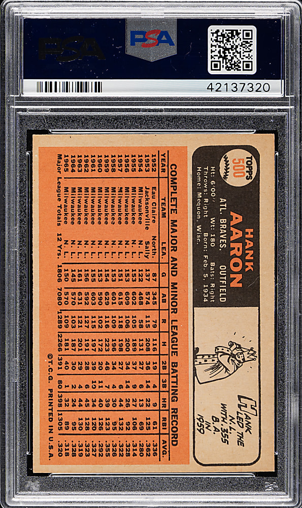 1966 Topps #500 Hank Aaron PSA NM 7