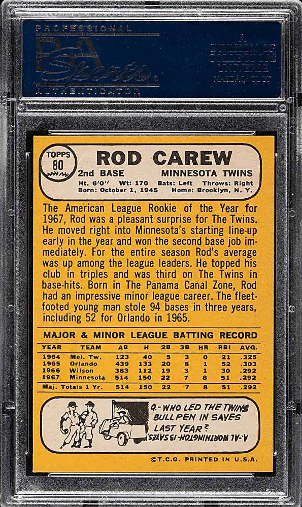 1968 Topps #80 Rod Carew PSA NM-MT 8