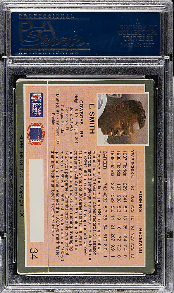 1990 Action Packed Football Rookie Update #34 Emmitt Smith PSA GEM MINT 10