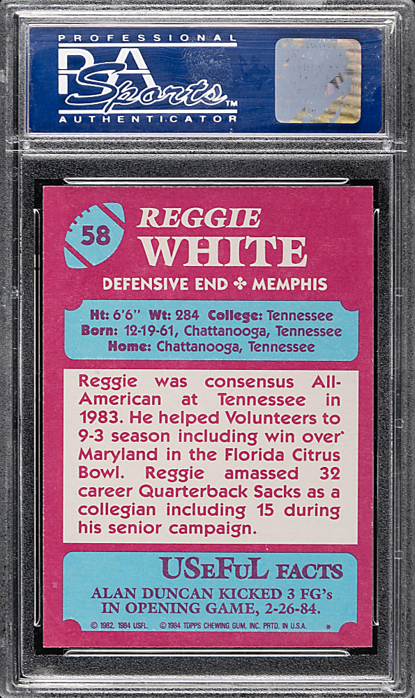 1984 Topps USFL Football #58 Reggie White Rookie PSA MINT 9