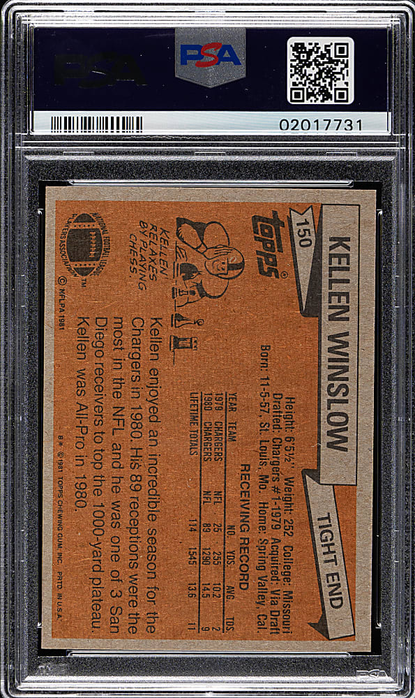 1981 Topps Football #150 Kellen Winslow Rookie PSA GEM MINT 10