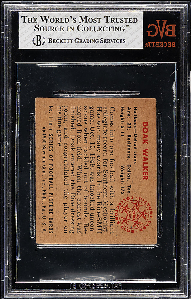 1950 Bowman Football #1 Doak Walker BVG NM 7