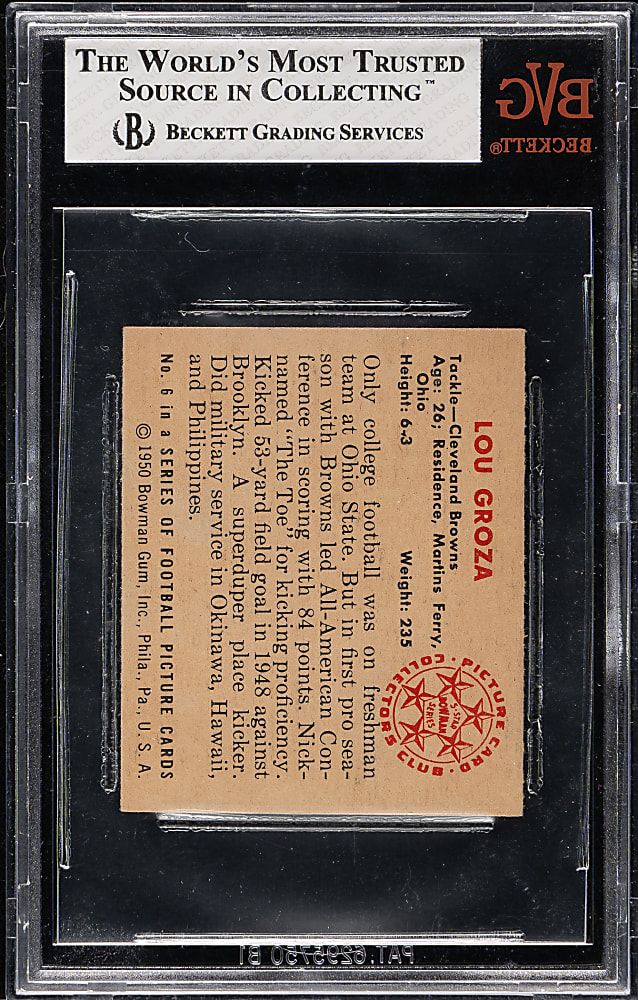 1950 Bowman Football #6 Lou Groza Rookie BVG NM-MT 8