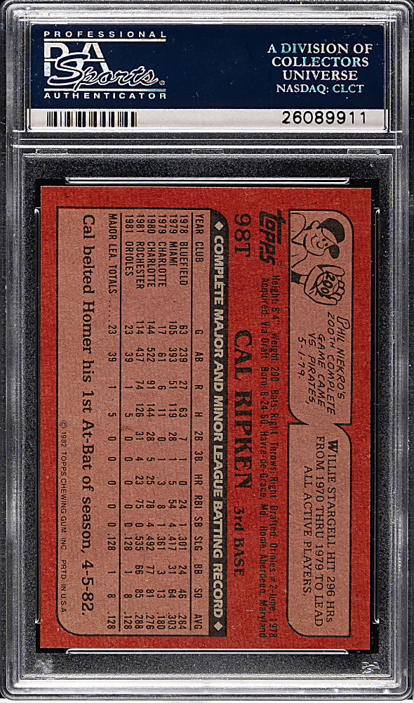1982 Topps Traded #98T Cal Ripken Jr. Rookie PSA MINT 9