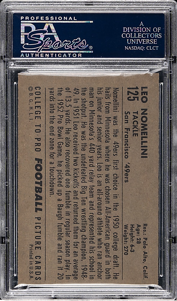 1952 Bowman Large Football #125 Leo Nomellini PSA NM-MT 8