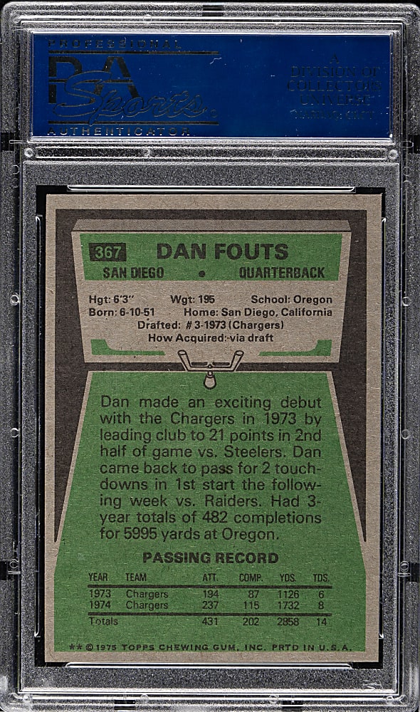 1975 Topps Football #367 Dan Fouts Rookie PSA MINT 9