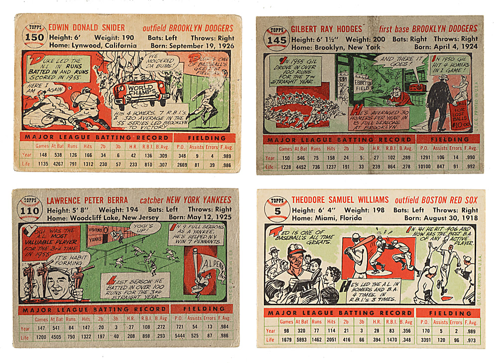 1956 Topps Partial Set (207/340) Including Ted Williams, Duke Snider, and Yogi Berra