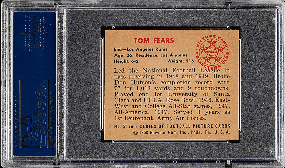 1950 Bowman Football #51 Tom Fears Rookie PSA NM-MT 8
