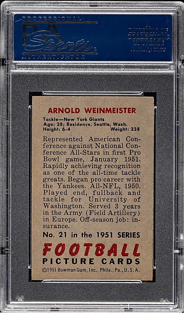 1951 Bowman Football #21 Arnie Weinmeister Rookie PSA NM-MT 8