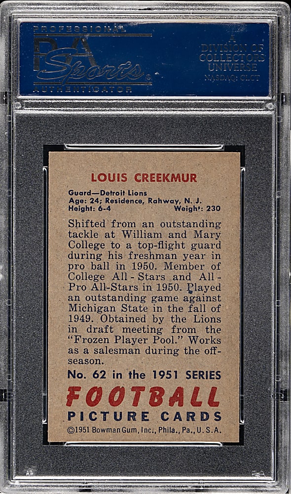 1951 Bowman Football #62 Lou Creekmur Rookie PSA NM-MT 8