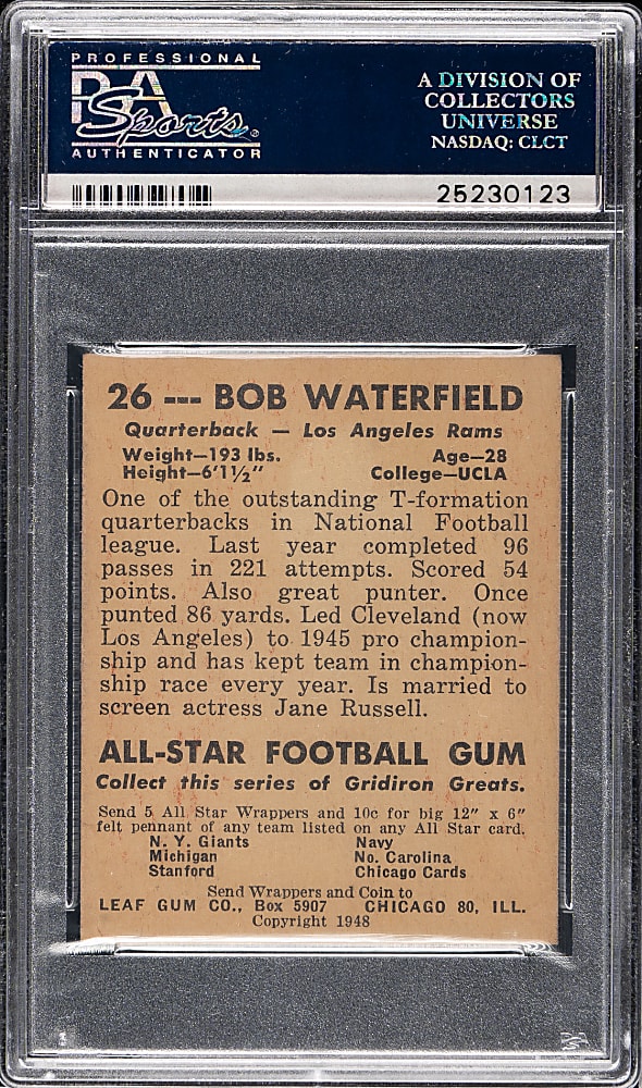 1949 Leaf Football #89 Bob Waterfield PSA EX-MT 6