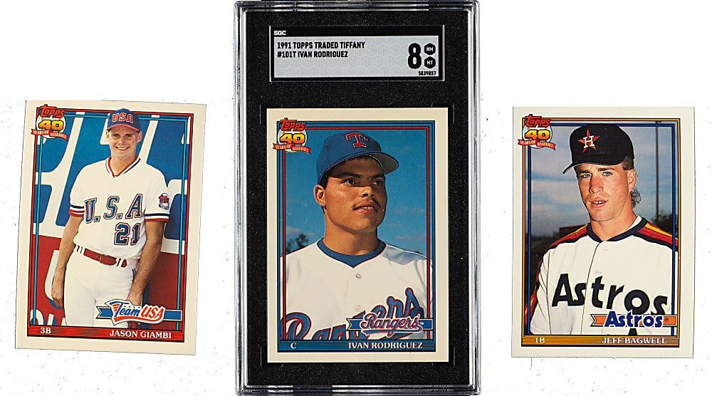 1991 Topps Traded Tiffany Near-Complete Set (131/132) Including #101T Ivan Rodriguez Rookie SGC NM/MT 8