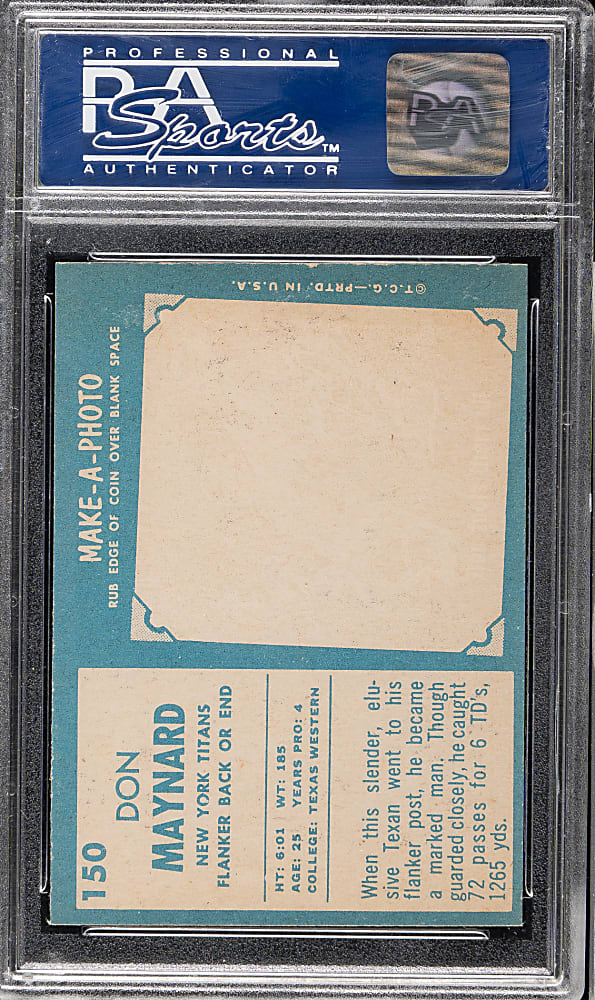 1961 Topps Football #150 Don Maynard Rookie PSA MINT 9