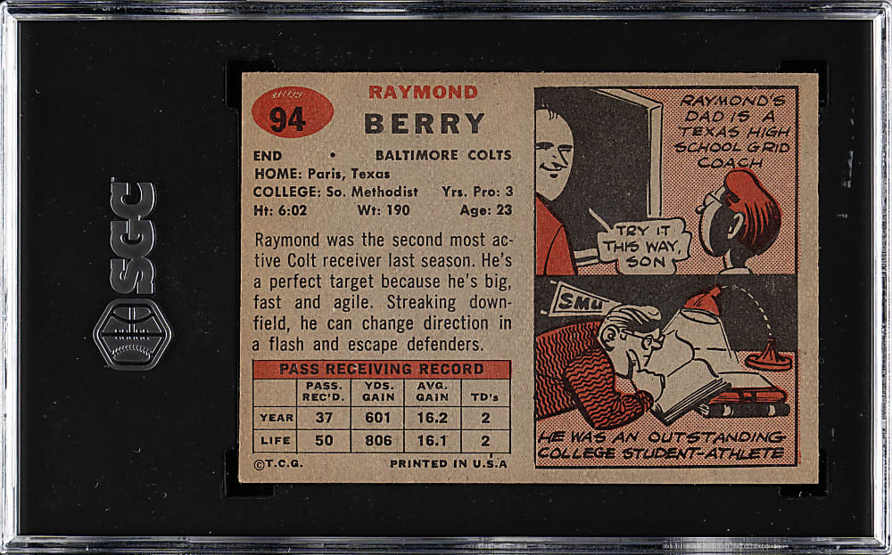 1957 Topps Football #94 Raymond Berry Rookie SGC NM 7