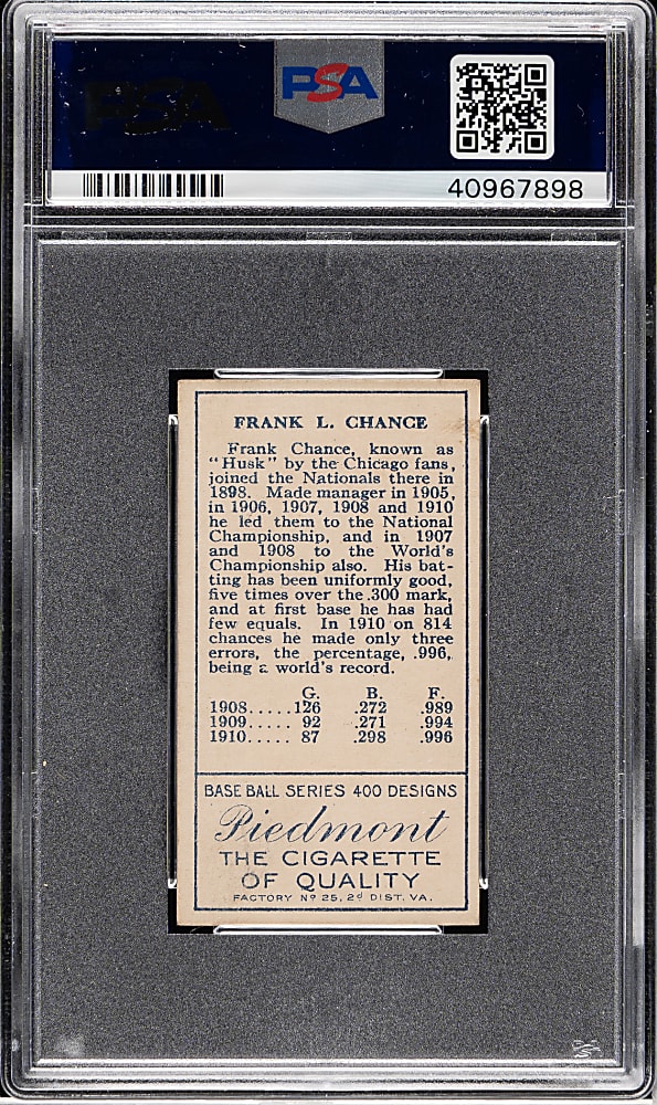 1911 T205 Gold Border Frank Chance PSA EX 5