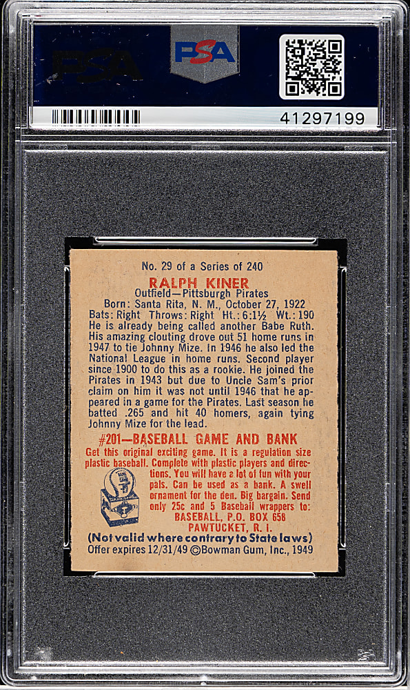 1949 Bowman #29 Ralph Kiner Rookie PSA NM-MT 8
