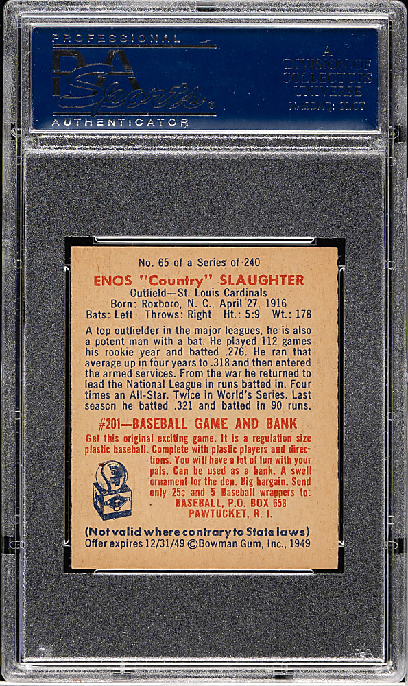1949 Bowman #65 Enos Slaughter PSA NM-MT 8
