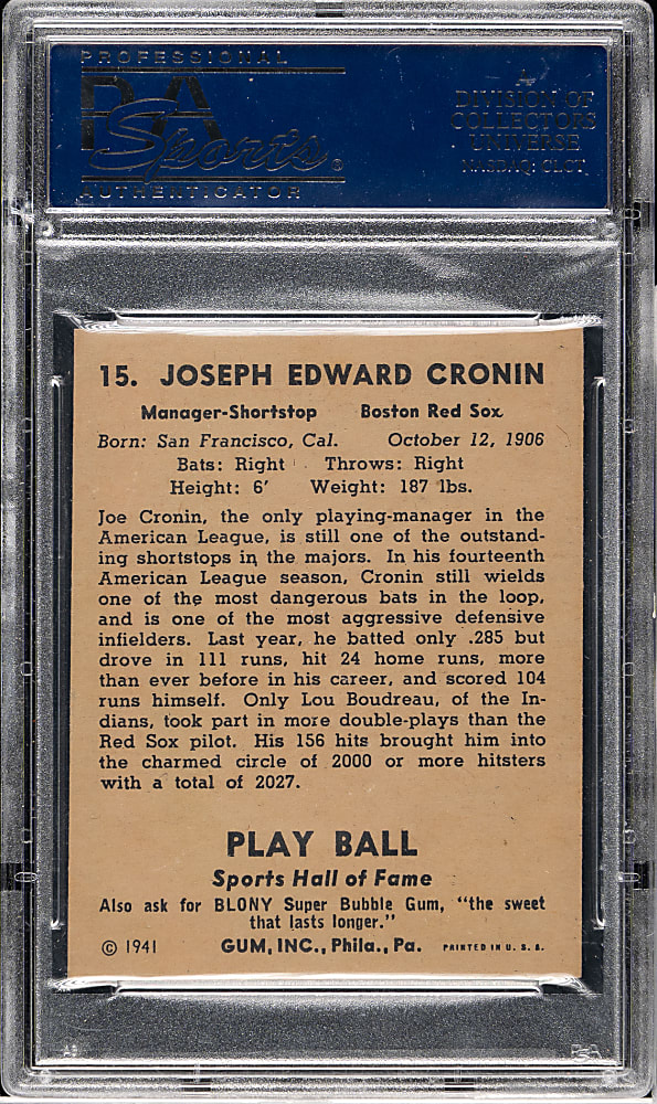 1941 R336 Play Ball #15 Joe Cronin PSA NM 7