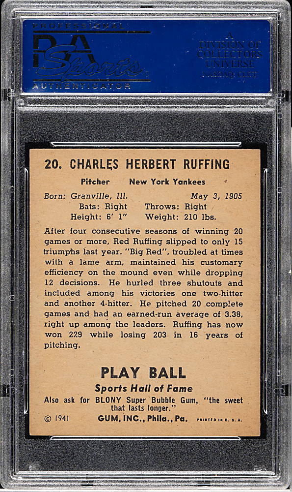 1941 R336 Play Ball #20 Red Ruffing PSA NM 7
