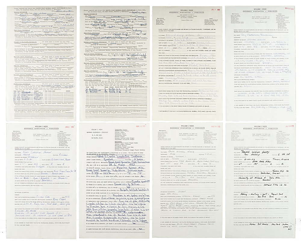 1959 to 1996 Minor League Publicity Questionnaire Collection (30)