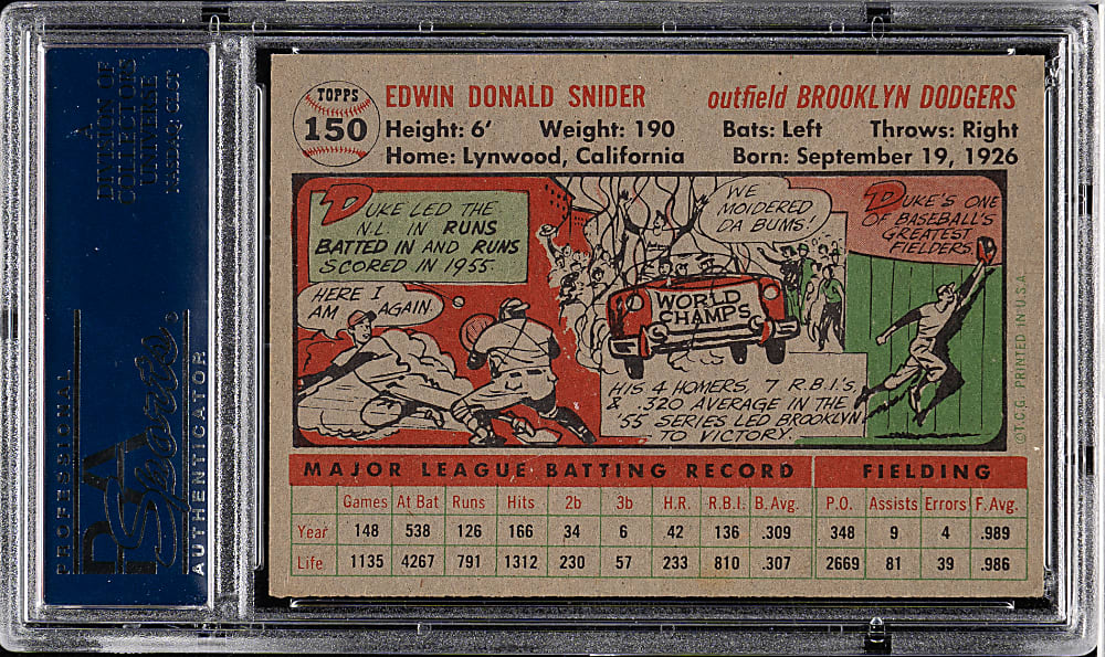 1956 Topps #150 Duke Snider Gray Back PSA NM+ 7.5