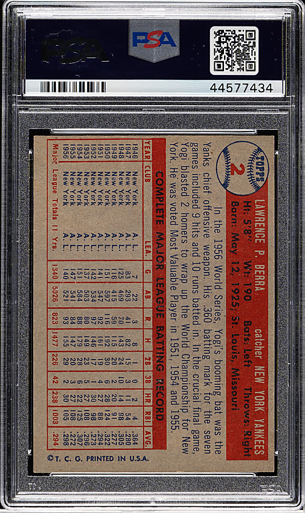 1957 Topps #2 Yogi Berra PSA NM 7