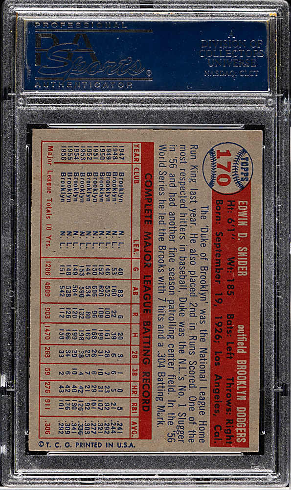 1957 Topps #170 Duke Snider PSA NM-MT 8