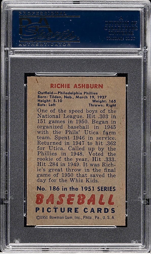 1951 Bowman #186 Richie Ashburn PSA NM-MT 8