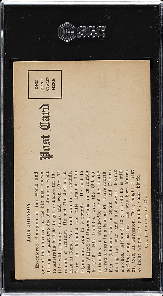 1921 Exhibits Boxing Jack Johnson SGC VG+ 3.5