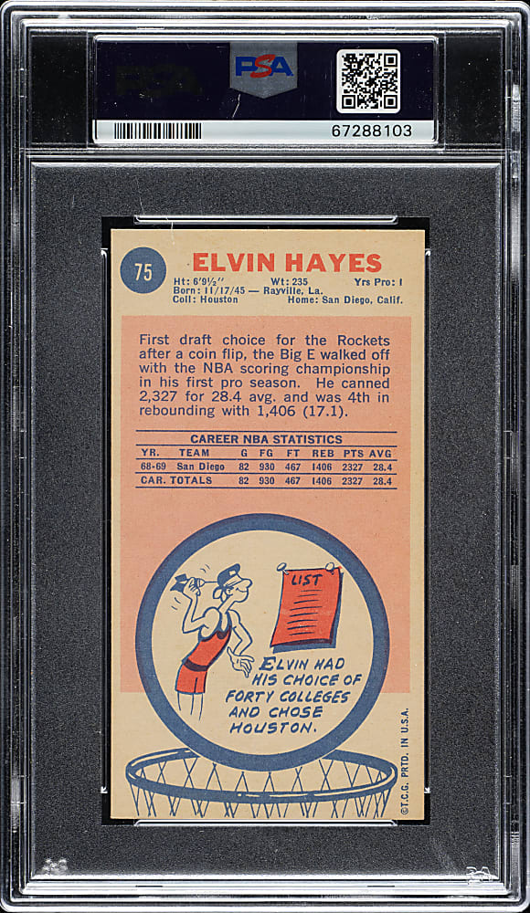 1969-1970 Topps Basketball #75 Elvin Hayes Rookie PSA NM-MT 8