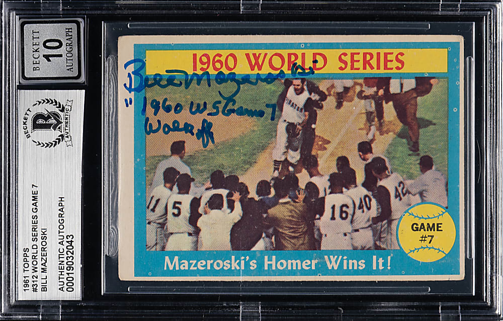 Signed 1961 Topps #312 World Series Game 7 Bill Mazeroski Beckett GEM MINT 10