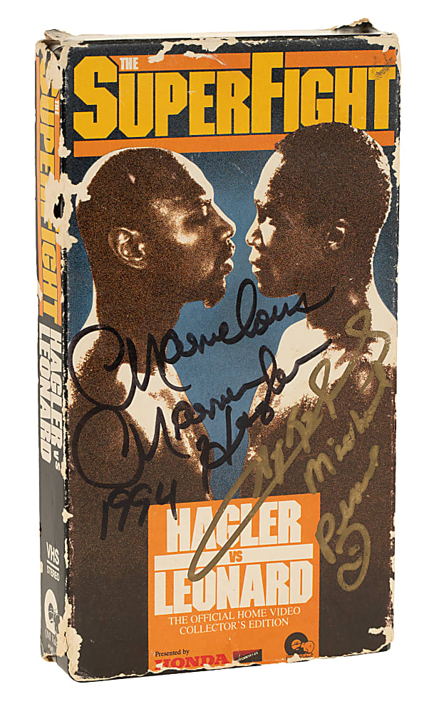 Marvin Hagler and Sugar Ray Leonard Dual-Signed SuperFight VHS Tape - Beckett
