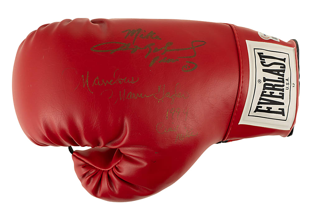 Marvin Hagler and Sugar Ray Leonard Dual-Signed Boxing Glove - Beckett