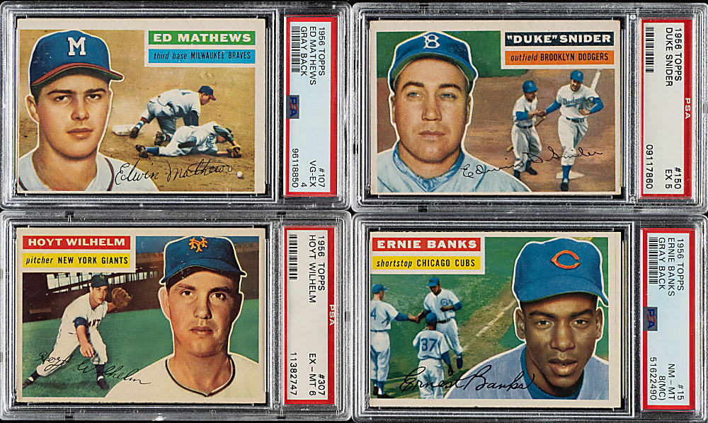 1956 Topps Hall of Fame and Stars Collection (25) with 14 PSA-Graded Cards Including Mathews, Banks, and Snider