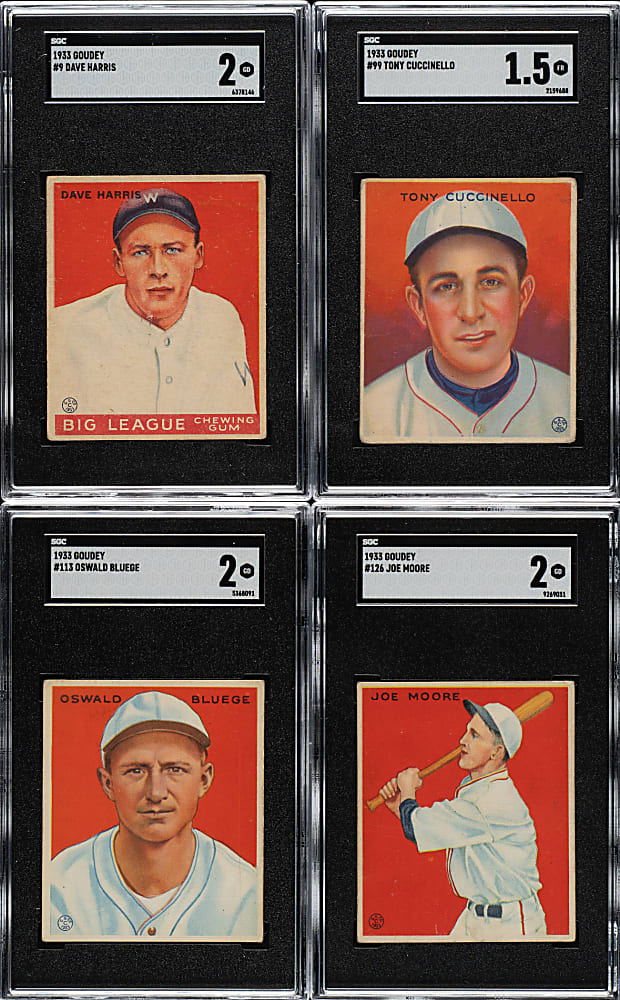 1933 R319 Goudey SGC-Graded Collection (4): Cuccinello, Moore, Harris, and Bluege